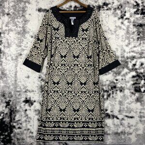 Catherines Dress Womens Size 0X Poly Stretch‎ Midi Wide Sleeve V-Neck Beaded